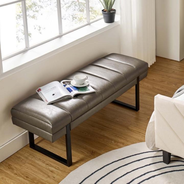 Lauren Gray Faux Leather Bench