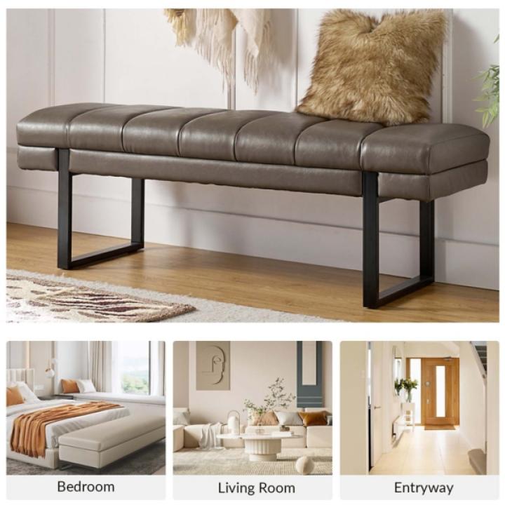 Lauren Gray Faux Leather Bench