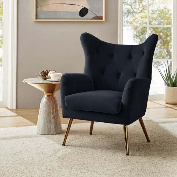 Danel Black Tufted Wingback Accent Chair