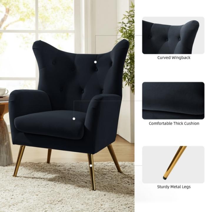 Danel Black Tufted Wingback Accent Chair
