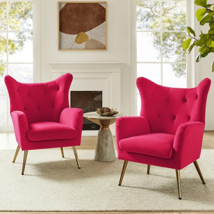 Danel Fushia Tufted Wingback Accent Chair