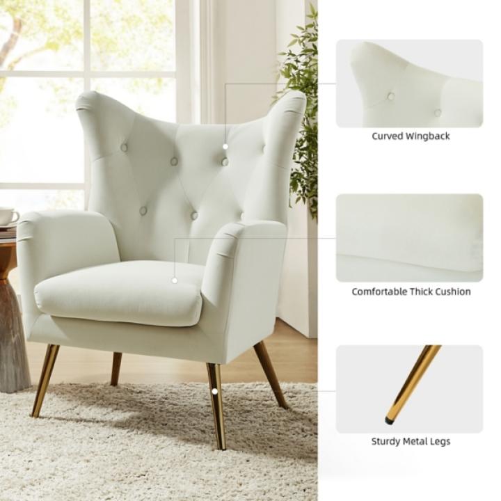Danel Ivory Tufted Wingback Accent Chair