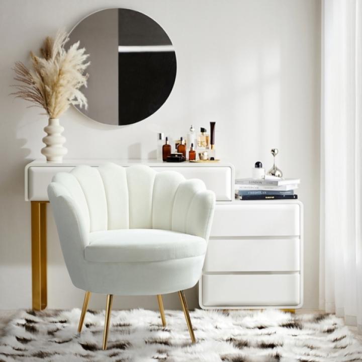 Donata Ivory Velvet Scalloped Barrel Accent Chair