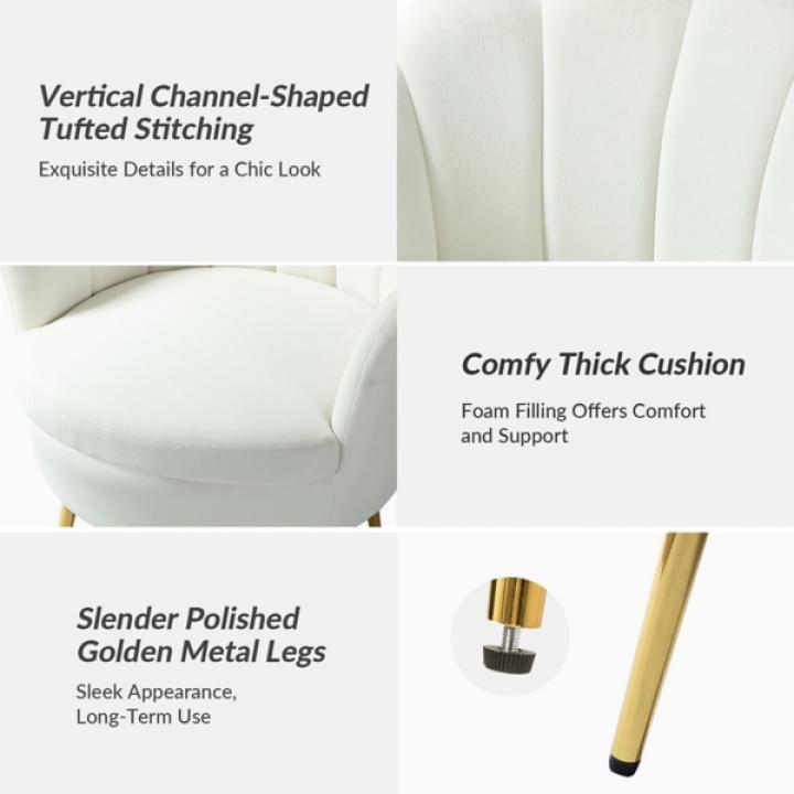 Donata Ivory Velvet Scalloped Barrel Accent Chair