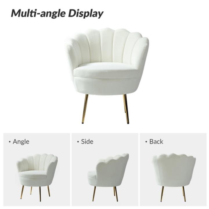 Donata Ivory Velvet Scalloped Barrel Accent Chair