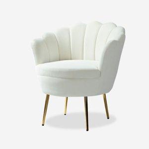 Donata Ivory Velvet Scalloped Barrel Accent Chair