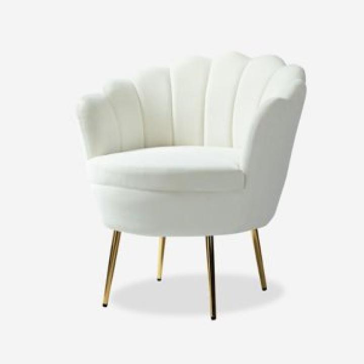 Donata Ivory Velvet Scalloped Barrel Accent Chair