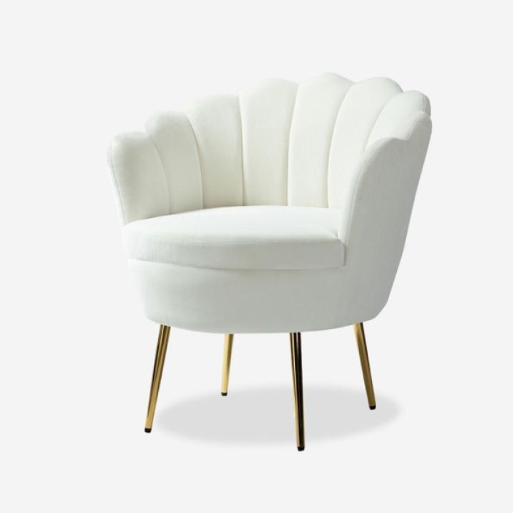 Donata Ivory Velvet Scalloped Barrel Accent Chair