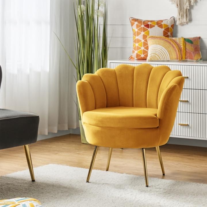 Donata Mustard Velvet Scalloped Accent Chair