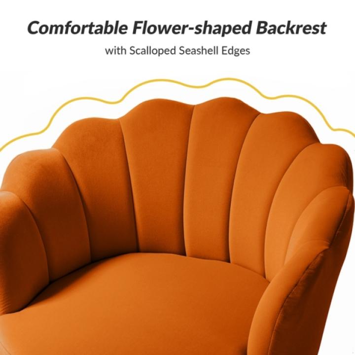 Donata Orange Velvet Scalloped Barrel Accent Chair