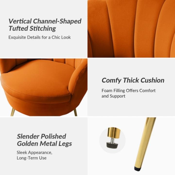 Donata Orange Velvet Scalloped Barrel Accent Chair