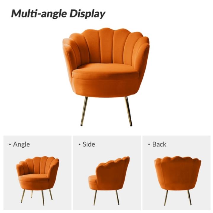 Donata Orange Velvet Scalloped Barrel Accent Chair