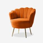 Donata Orange Velvet Scalloped Barrel Accent Chair