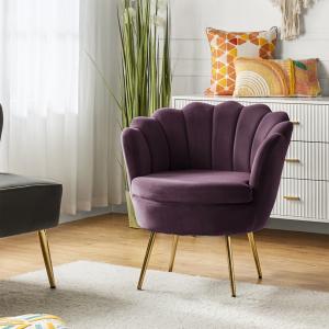 Donata Plum Velvet Scalloped Barrel Accent Chair