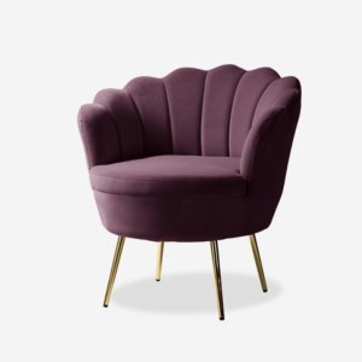 Donata Plum Velvet Scalloped Barrel Accent Chair