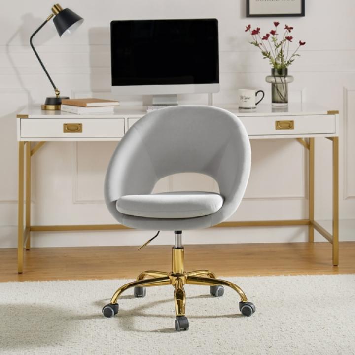 Savas Gray Velvet Office Chair