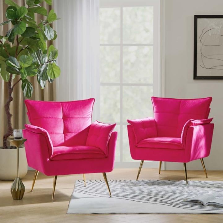 Ilia Fuchsia Velvet Accent Chair