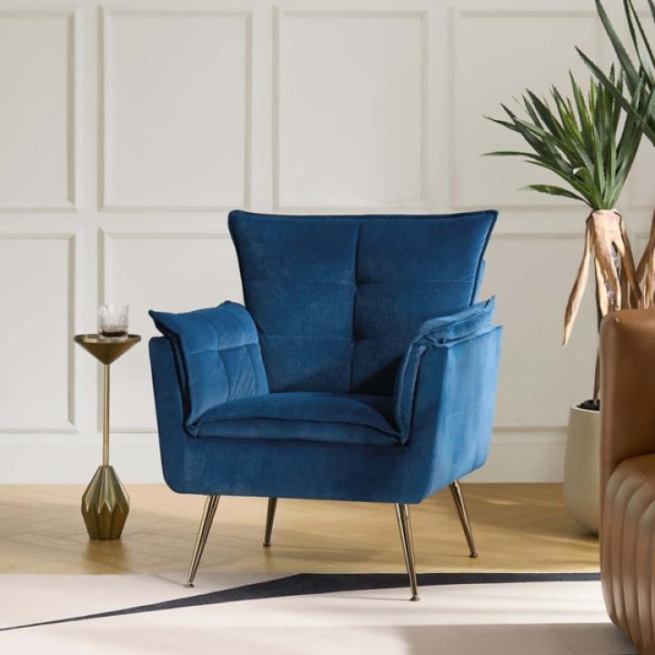 Ilia Navy Velvet Accent Chair