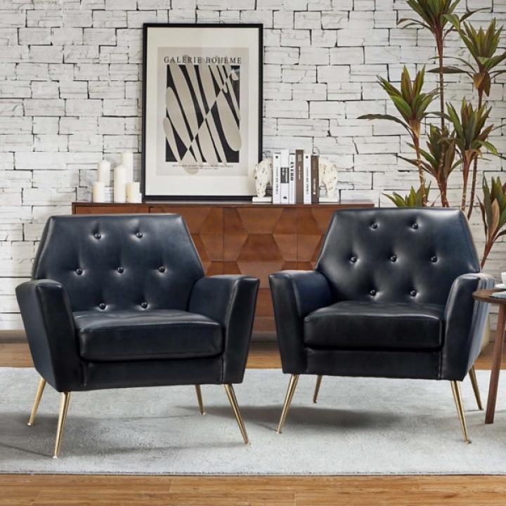 Maris Navy Faux Leather Accent Chair