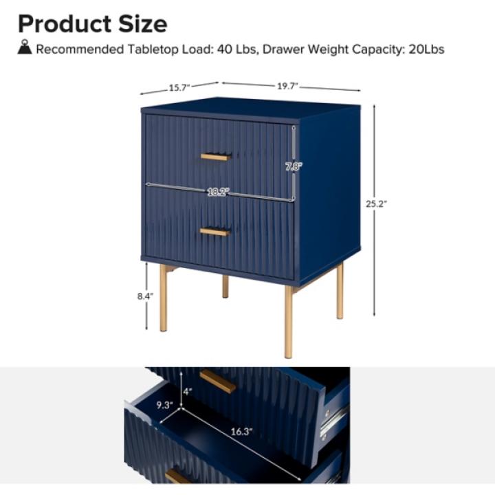 Ceandro Navy 2 Drawer Nightstand