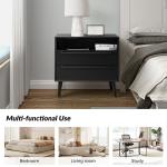 Frieda Black Wood 2 Drawer Charging Nightstand