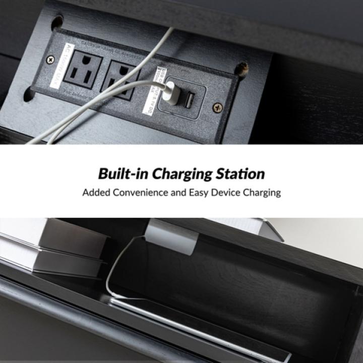 Frieda Black Wood 2 Drawer Charging Nightstand