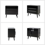 Frieda Black Wood 2 Drawer Charging Nightstand