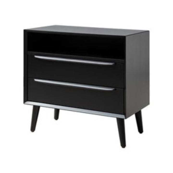 Frieda Black Wood 2 Drawer Charging Nightstand