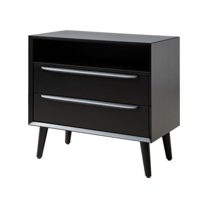 Frieda Black Wood 2 Drawer Charging Nightstand