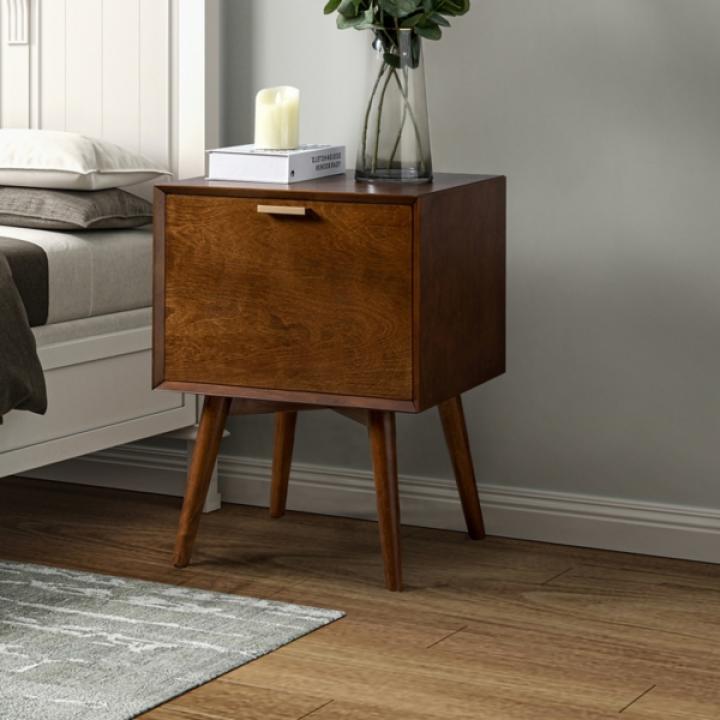 Walnut Brown Anita Wood Charging Nightstand