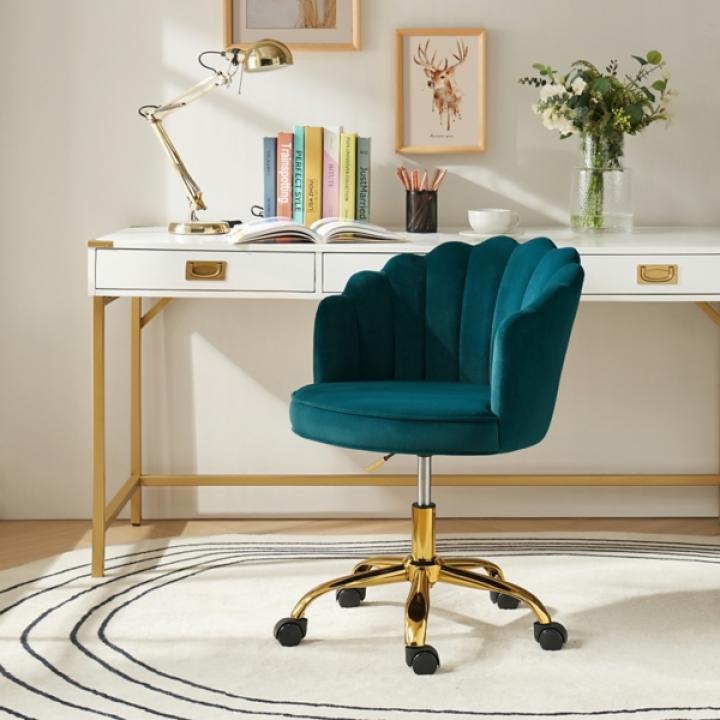 Teal Velvet Belanda Office Chair