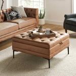 Camel Faux Leather Irvin Flip-Top Storage Ottoman