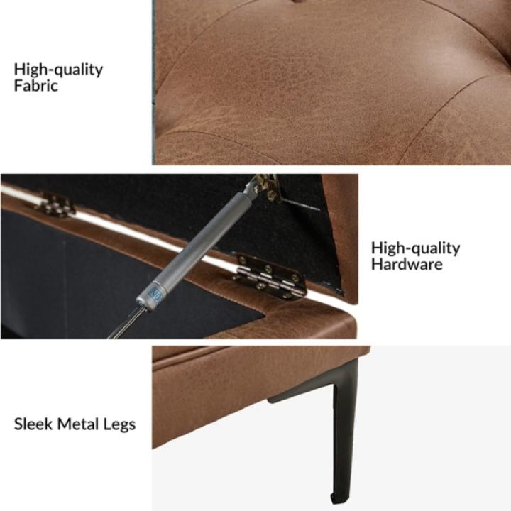 Camel Faux Leather Irvin Flip-Top Storage Ottoman