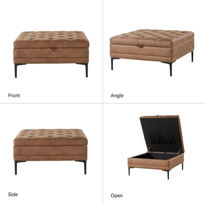 Camel Faux Leather Irvin Flip-Top Storage Ottoman