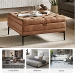 Camel Faux Leather Irvin Flip-Top Storage Ottoman