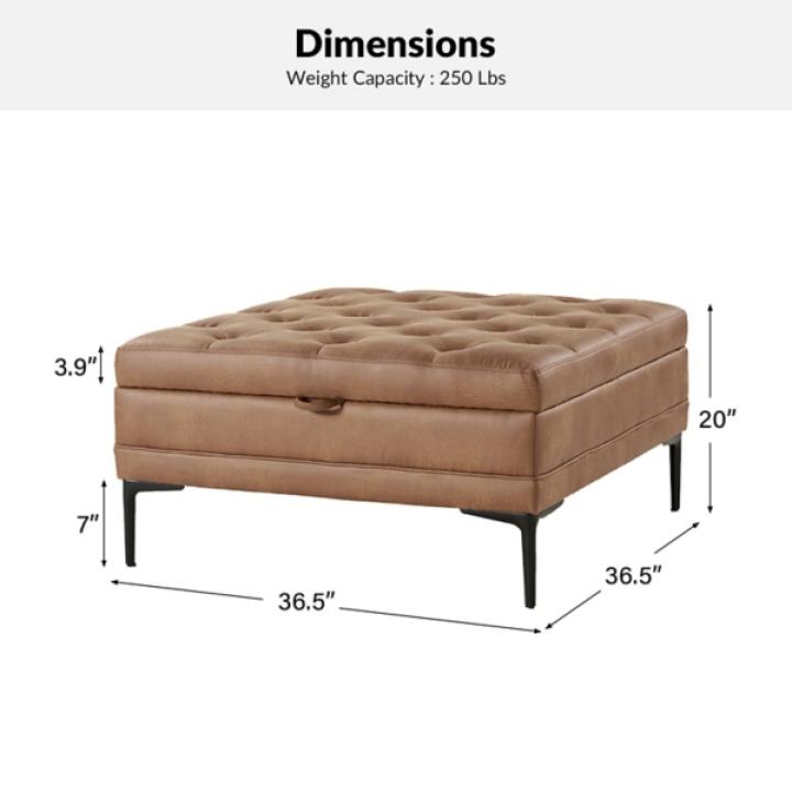 Camel Faux Leather Irvin Flip-Top Storage Ottoman