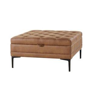 Camel Faux Leather Irvin Flip-Top Storage Ottoman