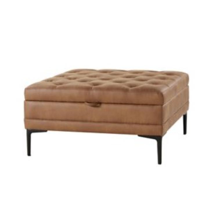Camel Faux Leather Irvin Flip-Top Storage Ottoman