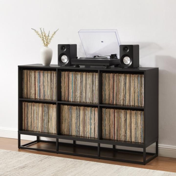 Enzo Black 6-Cube Record Storage Media Cabinet