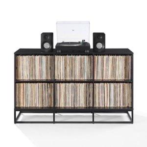Enzo Black 6-Cube Record Storage Media Cabinet