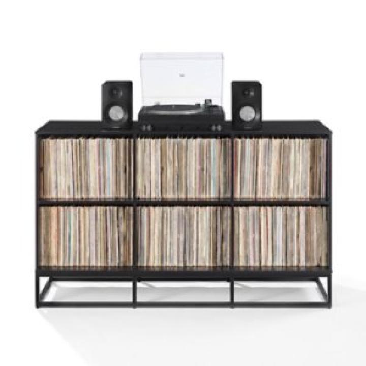 Enzo Black 6-Cube Record Storage Media Cabinet