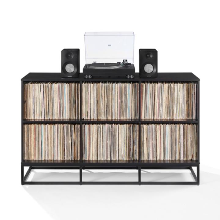Enzo Black 6-Cube Record Storage Media Cabinet