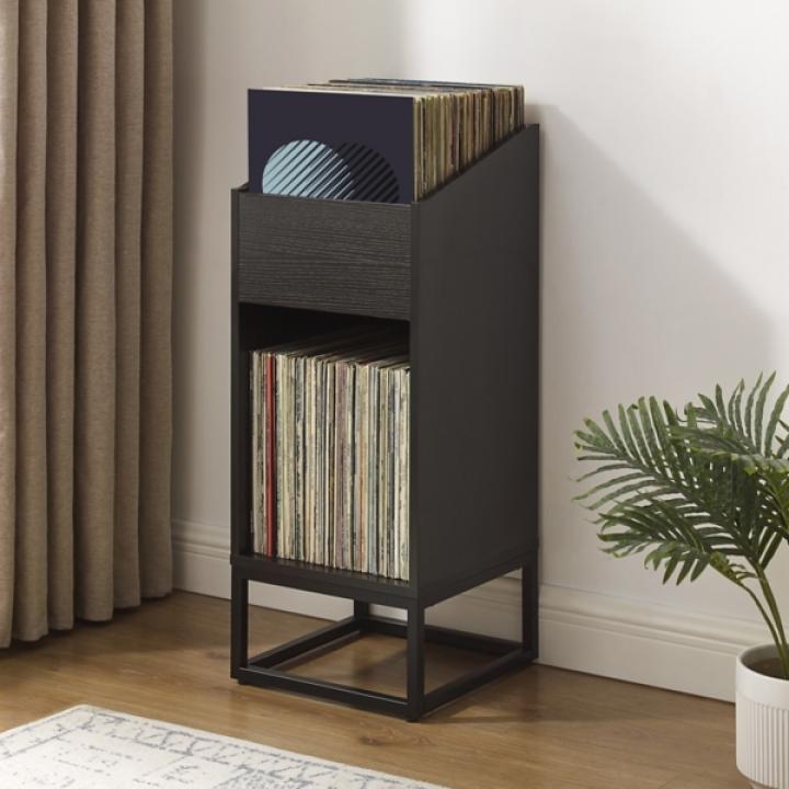 Enzo Black 2-Section Record Storage Media Cabinet
