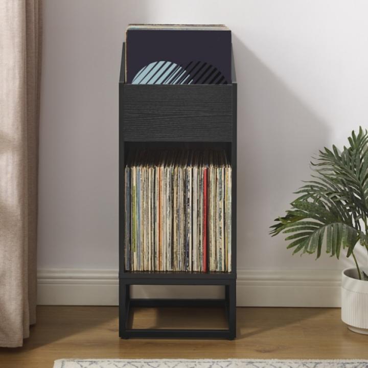 Enzo Black 2-Section Record Storage Media Cabinet