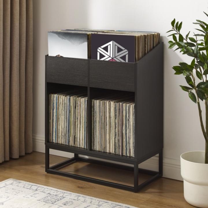 Enzo Black 4-Section Record Storage Media Cabinet