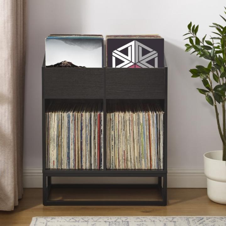 Enzo Black 4-Section Record Storage Media Cabinet