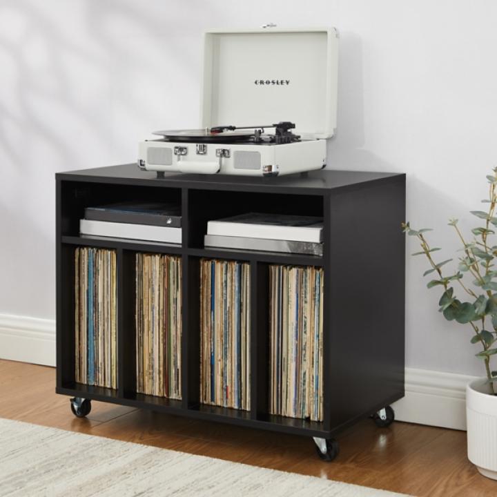 Carlo Black Rolling Record Storage Media Console