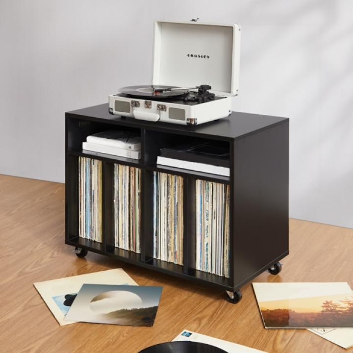 Carlo Black Rolling Record Storage Media Console