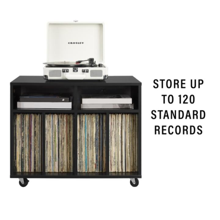 Carlo Black Rolling Record Storage Media Console