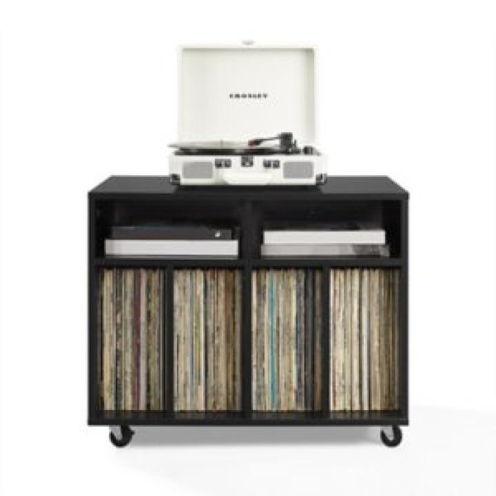 Carlo Black Rolling Record Storage Media Console